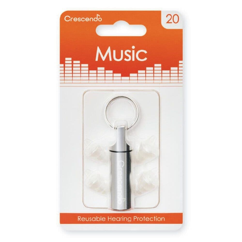 Ear Plug Container Key Ring CRESCENDO MUSIC 20 EARPLUGS IN KEYRING CASE -20dB noise reducing ear plugs