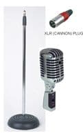 NJD Vintage Style 'Elvis' Retro Microphone with Padded Case & Matching Stand Package