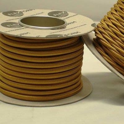 ROUND 2 Core Braided Fabric Vintage Cable Lighting Lamp Flex  - OLD GOLD