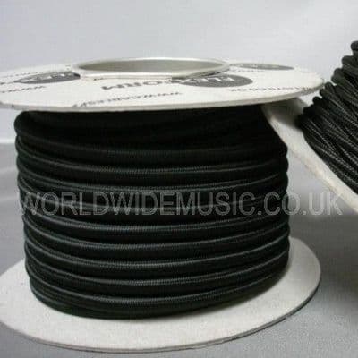 ROUND 3 Core Braided Fabric Cable Lighting Flex  - BLACK - 6 Amp