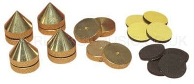 Set of 4 Loudspeaker Spikes - Solid Brass - threaded for fine adjustment