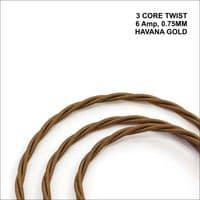 TWIST 3 Core Braided Fabric Cable Lighting Flex  - HAVANA GOLD - 6 Amp
