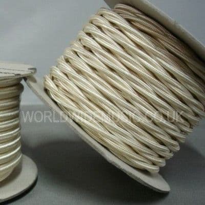 TWIST 3 Core Braided Fabric Cable Lighting Lamp Flex - CREAM - 3 Amp
