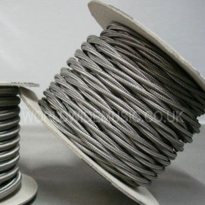 TWIST 3 Core Braided Fabric Cable Lighting Lamp Flex - ELEPHANT GREY - 3 Amp