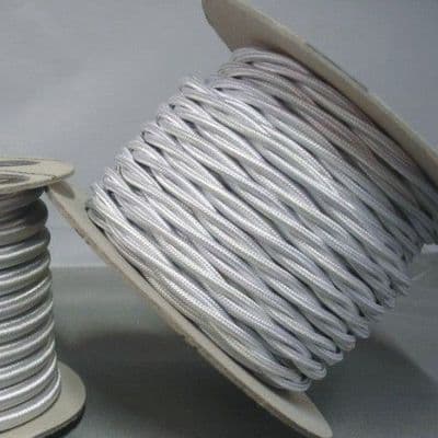 TWIST 3 Core Braided Fabric Cable Lighting Lamp Flex - PEARL SILVER - 3 Amp