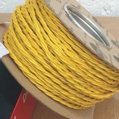 TWIST 3 Core Braided Fabric Cable Lighting Lamp Flex - POPPY YELLOW - 3 Amp