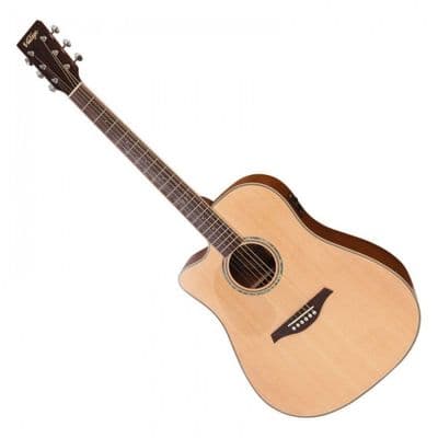 Vintage LVEC501N Electro Acoustic Dreadnought Guitar ~ Left Handed Satin Natural