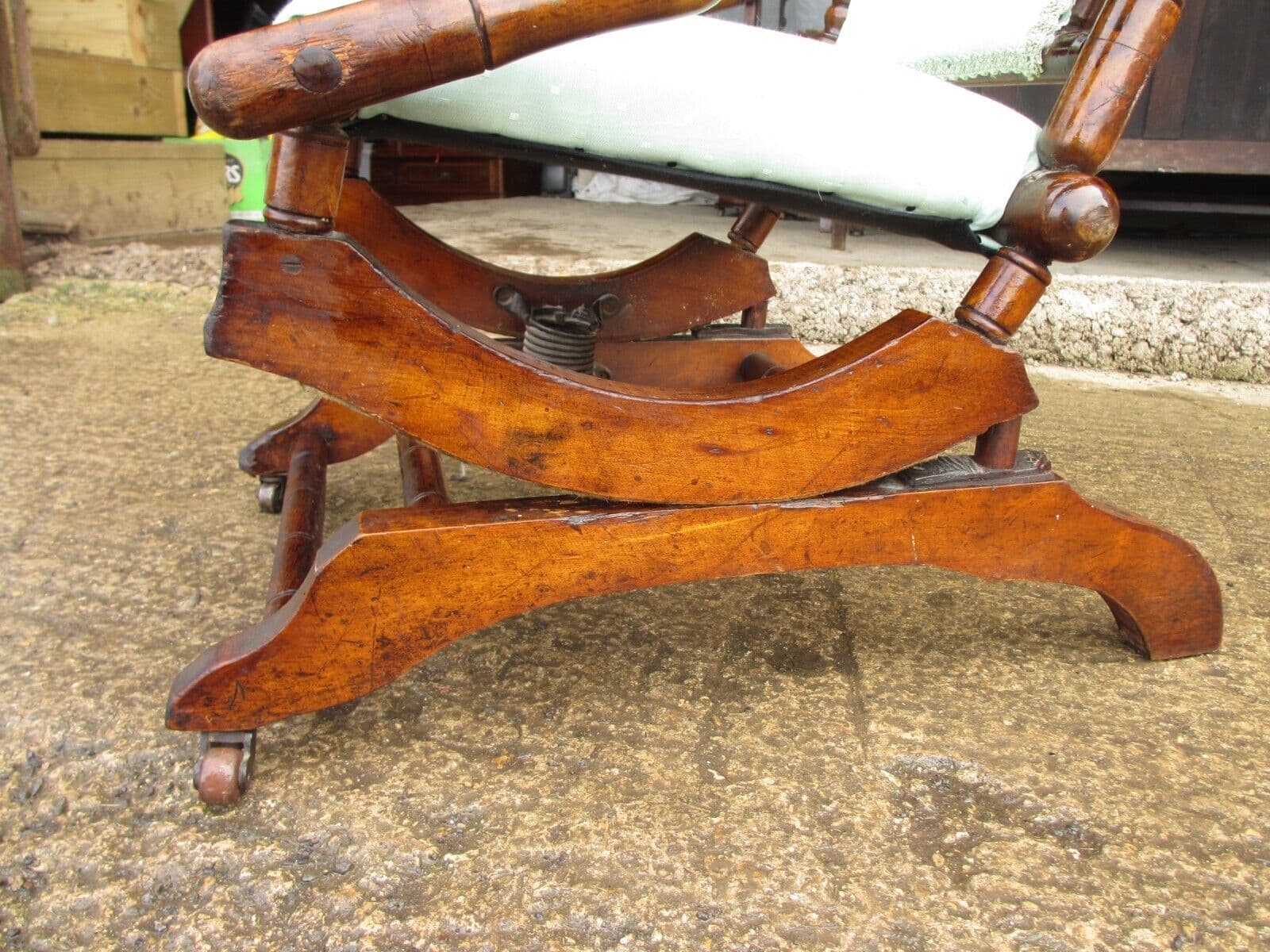 19th century beechwood and upholstered american rocking chair item 886