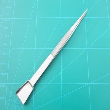 Diamond Tweezers with Shovel End Stainless Steel Ribbed Grips Serrated Tips