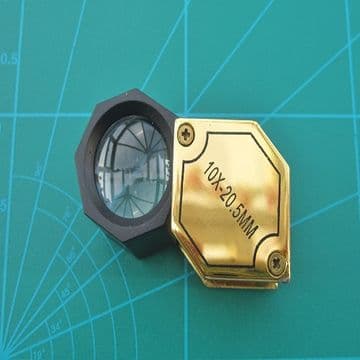 Eye Loupe 10x Hexagonal 20.5mm Lens Gold and Black Finish Cased