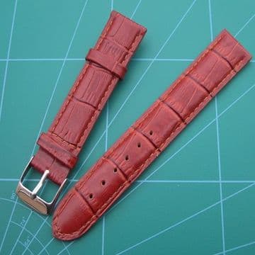 Watch Strap Burgundy Bamboo Grain Padded Gold & Steel Buckle Sizes 20 - 18mm